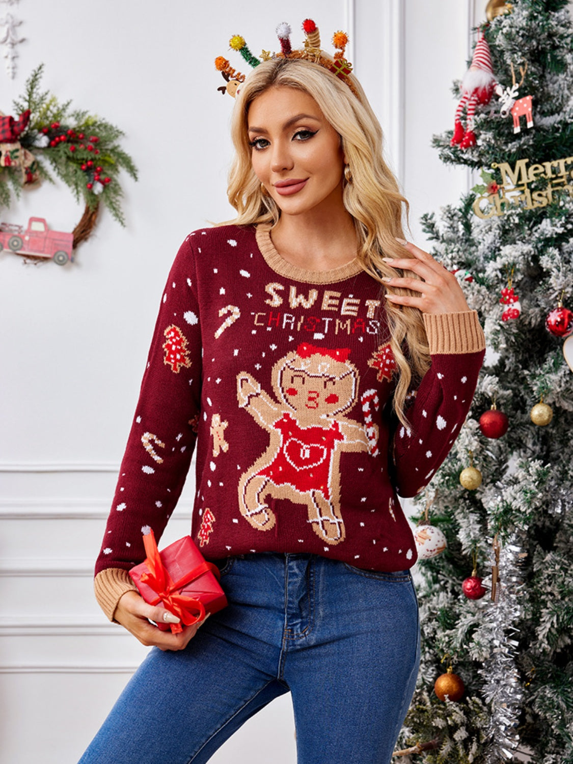 Gingerbread Round Neck Long Sleeve Sweater - Charming Charlie