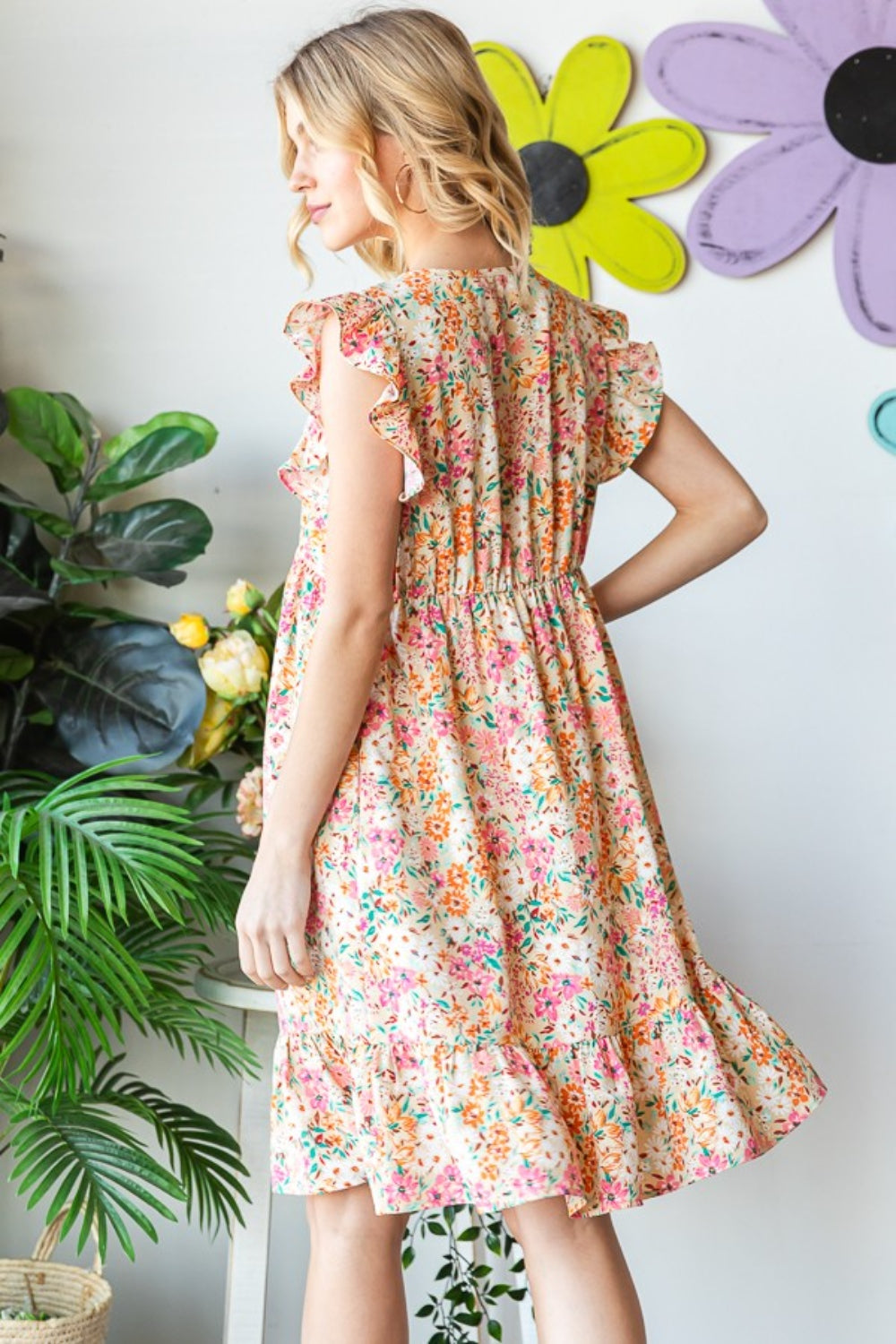 Heimish Full Size Floral Ruffled V-Neck Dress - Charming Charlie