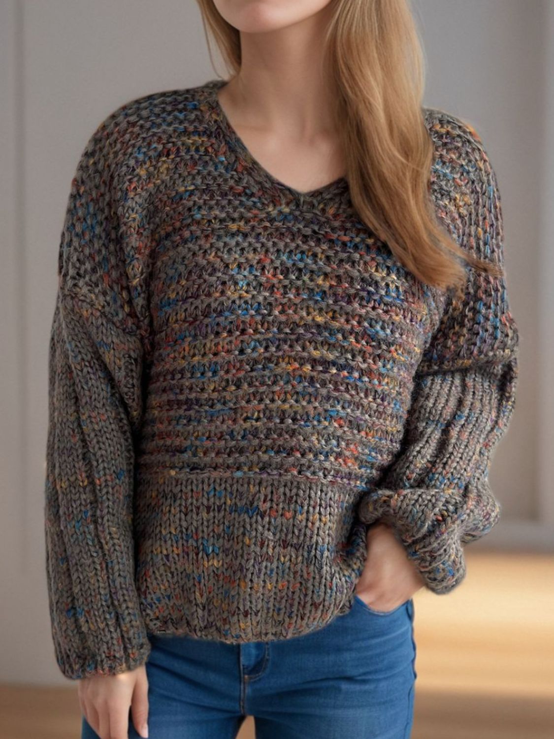 Dropped Shoulder Long Sleeve Sweater - Charming Charlie