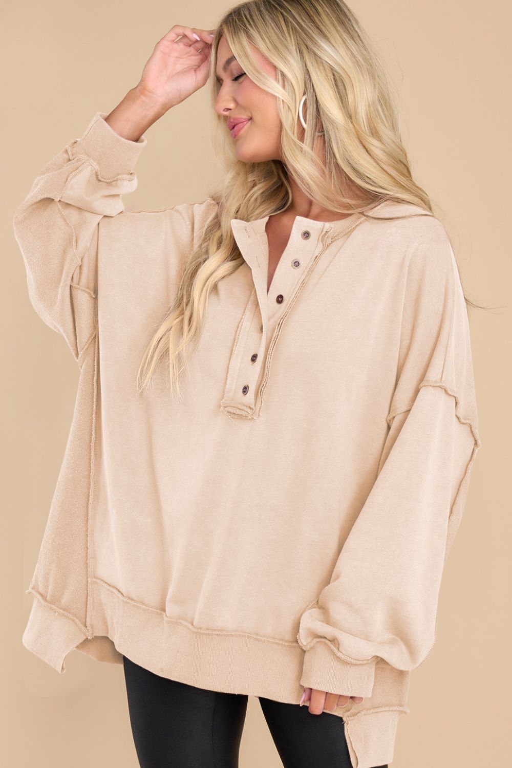 Exposed Seam Long Sleeve Sweatshirt - Charming Charlie