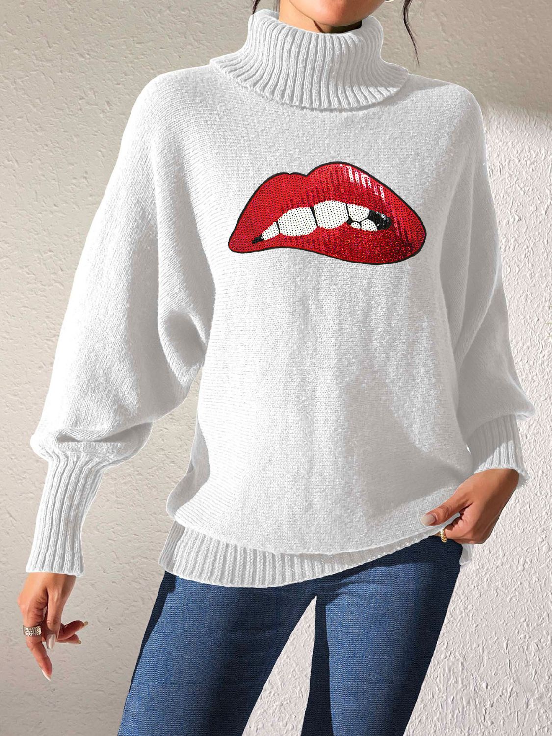 Lip Turtleneck Long Sleeve Sweater - Charming Charlie