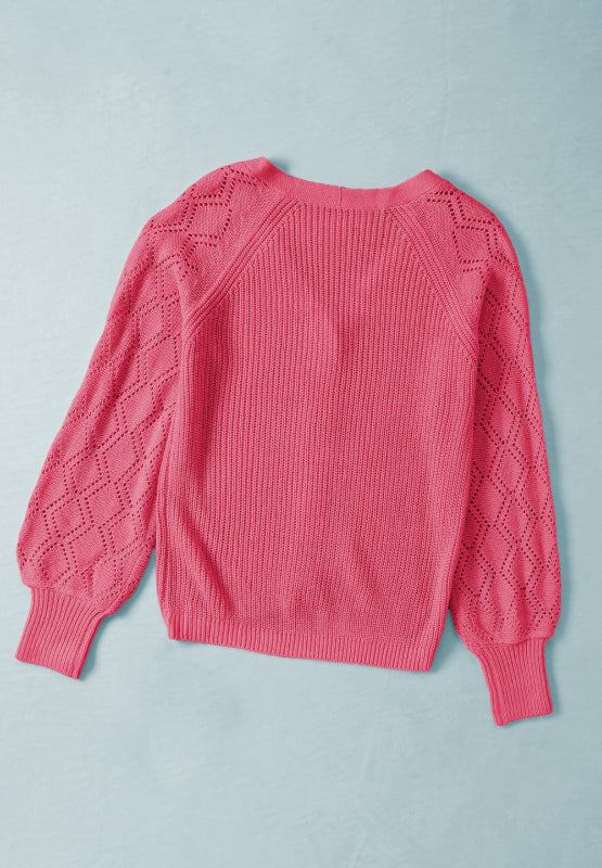 Openwork V-Neck Button Up Cardigan - Charming Charlie