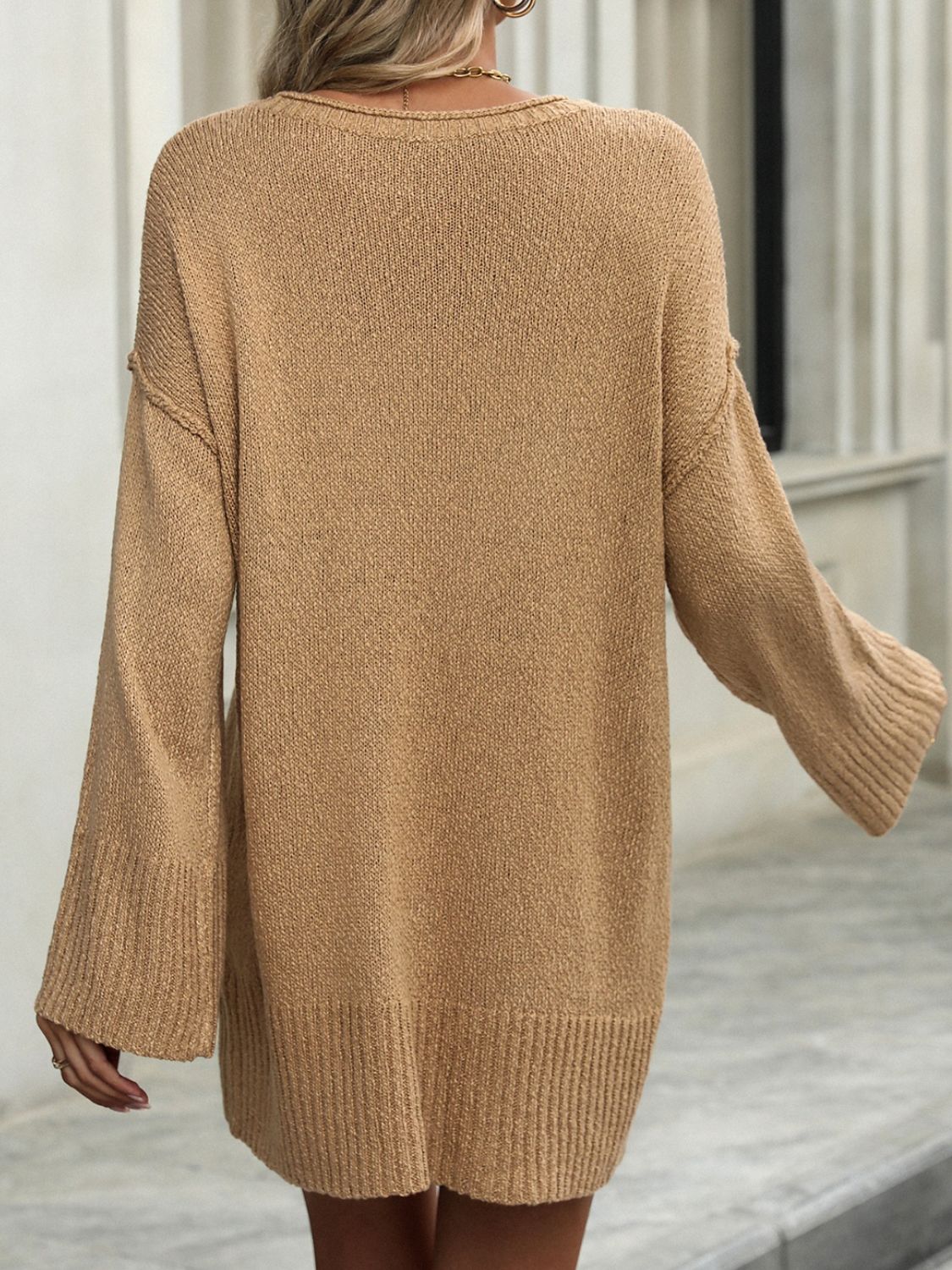 Round Neck Dropped Shoulder Sweater - Charming Charlie