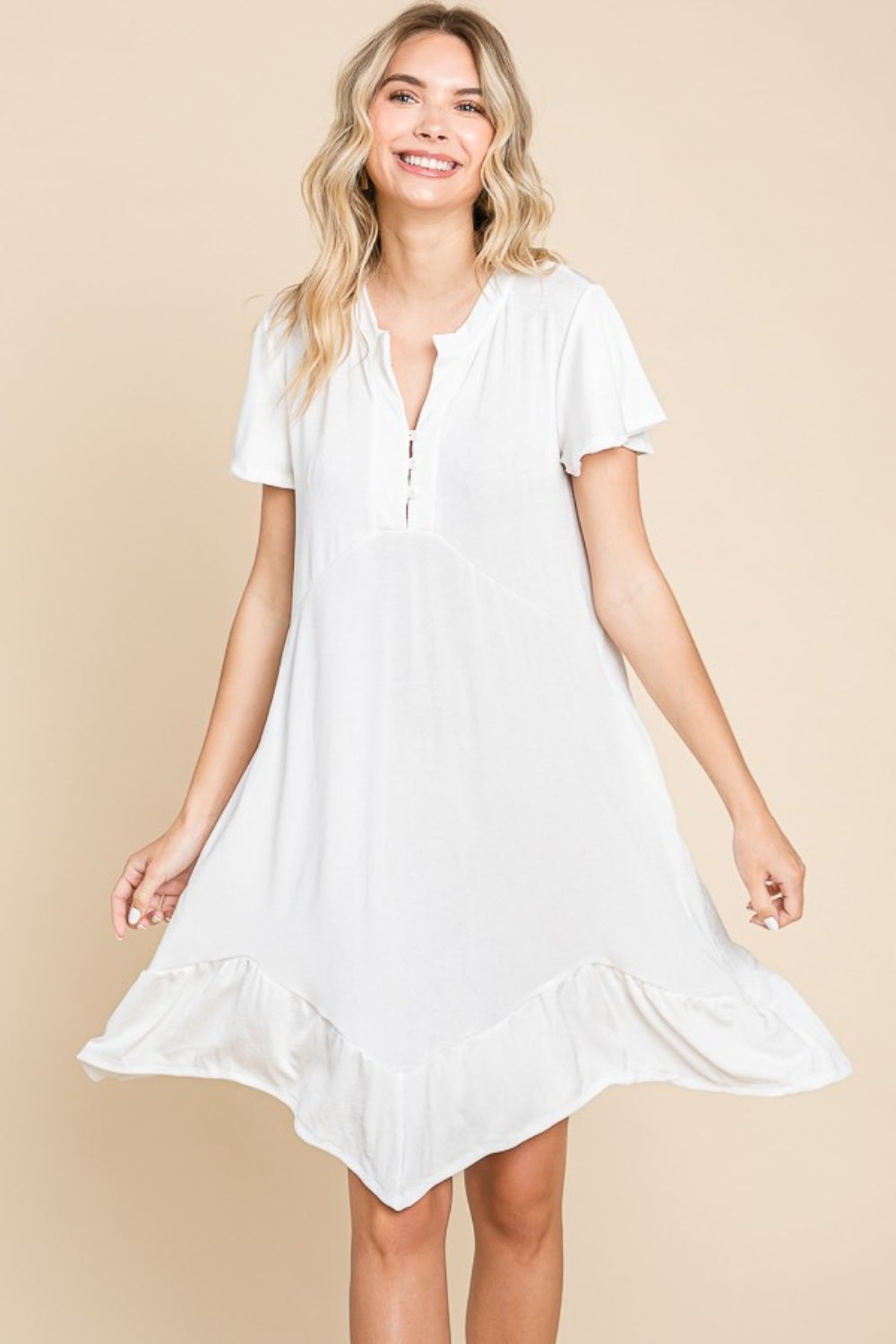 Culture Code Full Size Short Sleeve Ruffled Asymmetric Hem Dress - Charming Charlie