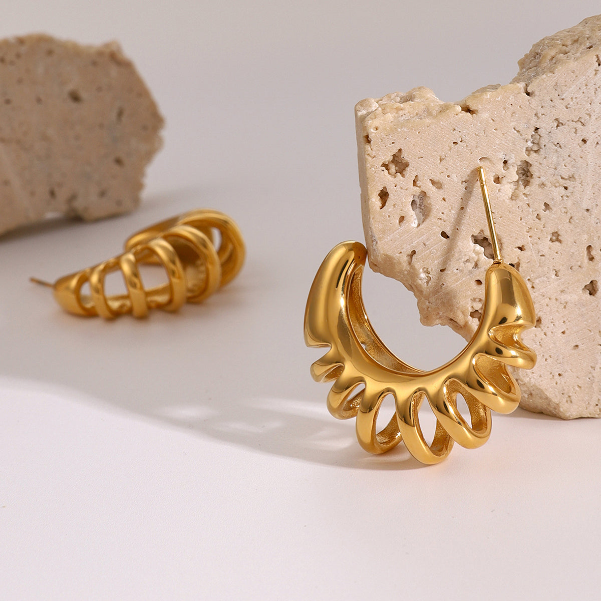 Stainless Steel Cutout C-Hoop Earrings - Charming Charlie