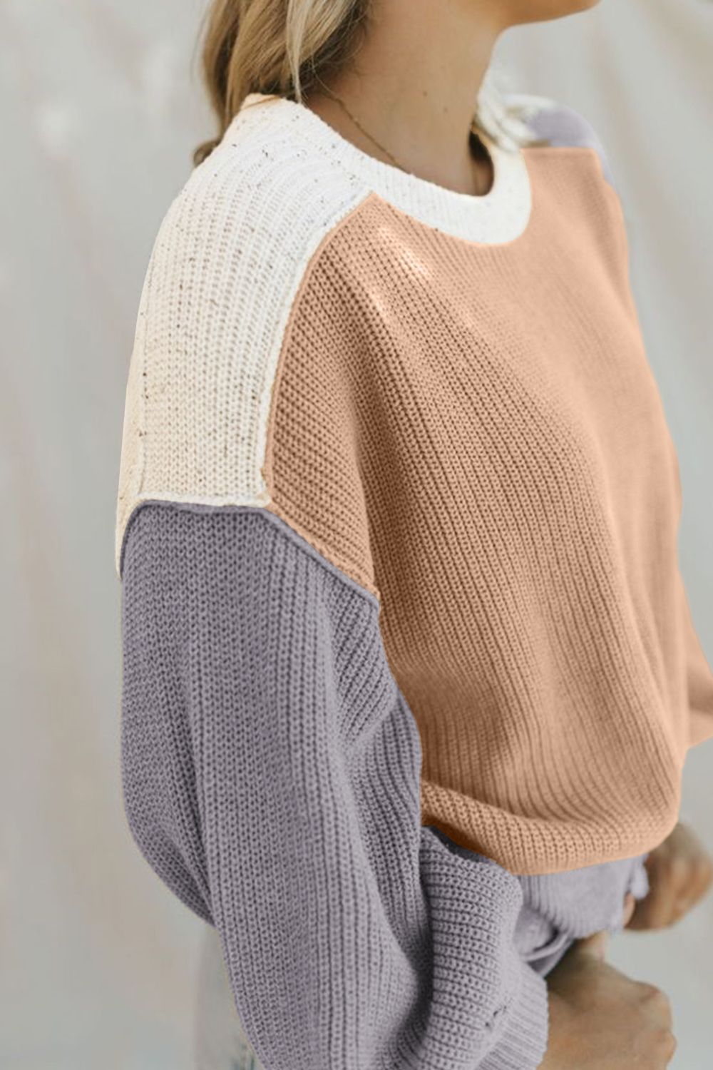 Color Block Round Neck Drop Shoulder Sweater - Charming Charlie