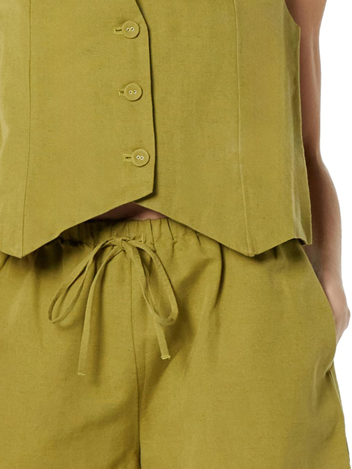 Button Up V-Neck Top and Pocketed Shorts Set - Charming Charlie