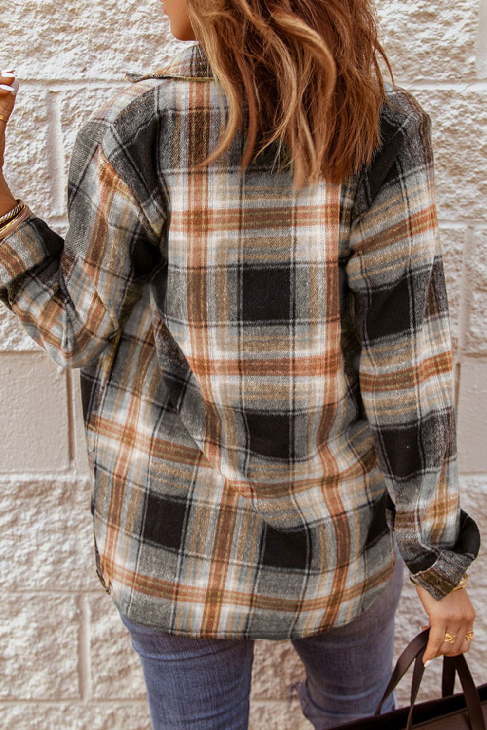 Plaid Collared Neck Button Up Long Sleeve Shirt - Charming Charlie