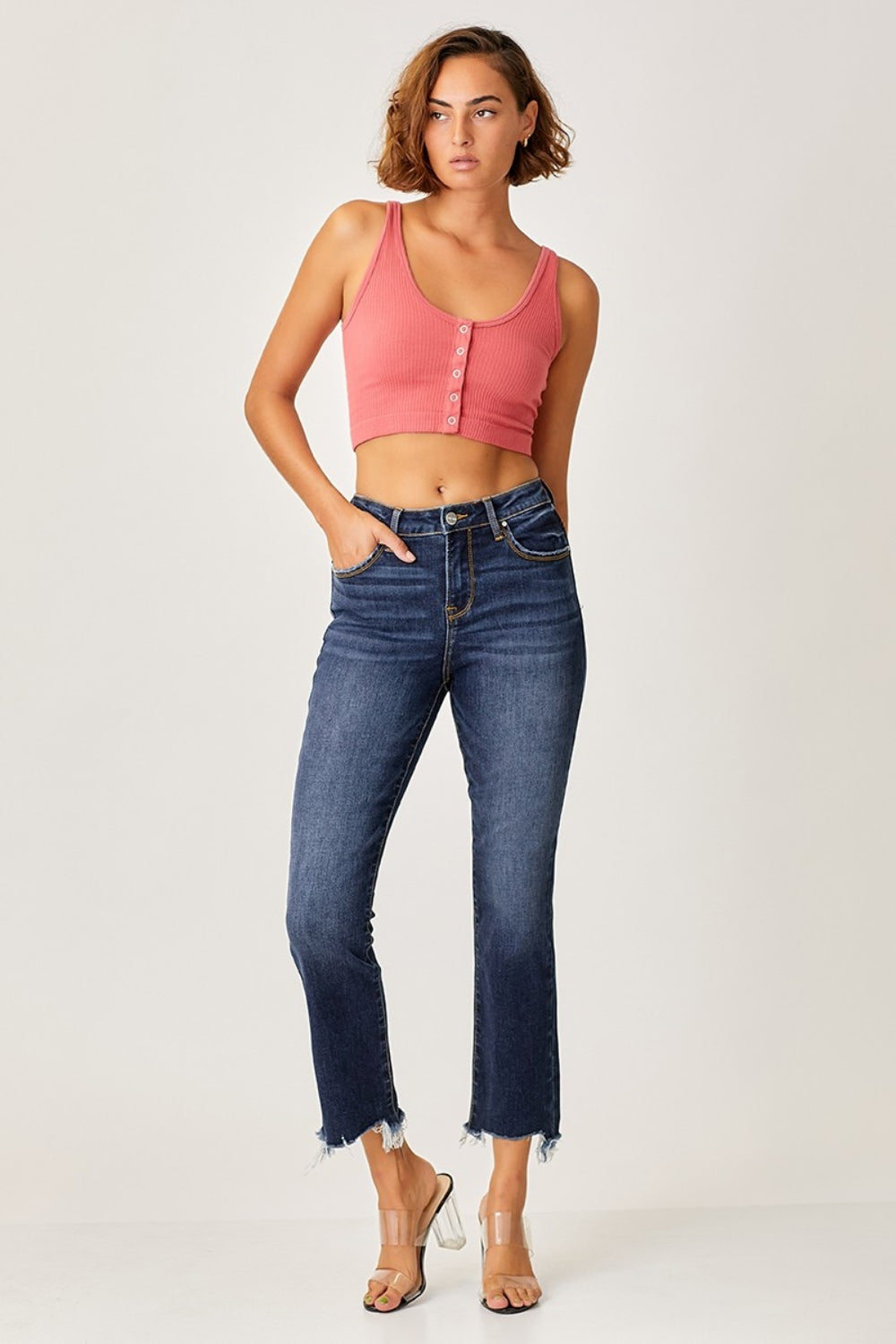 Risen Full Size Frayed Hem Cropped Straight Jeans - Charming Charlie