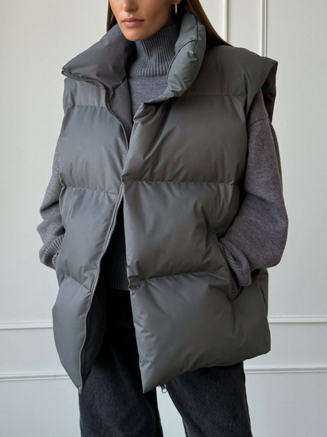 Zip Up Turtleneck Vest Coat - Charming Charlie