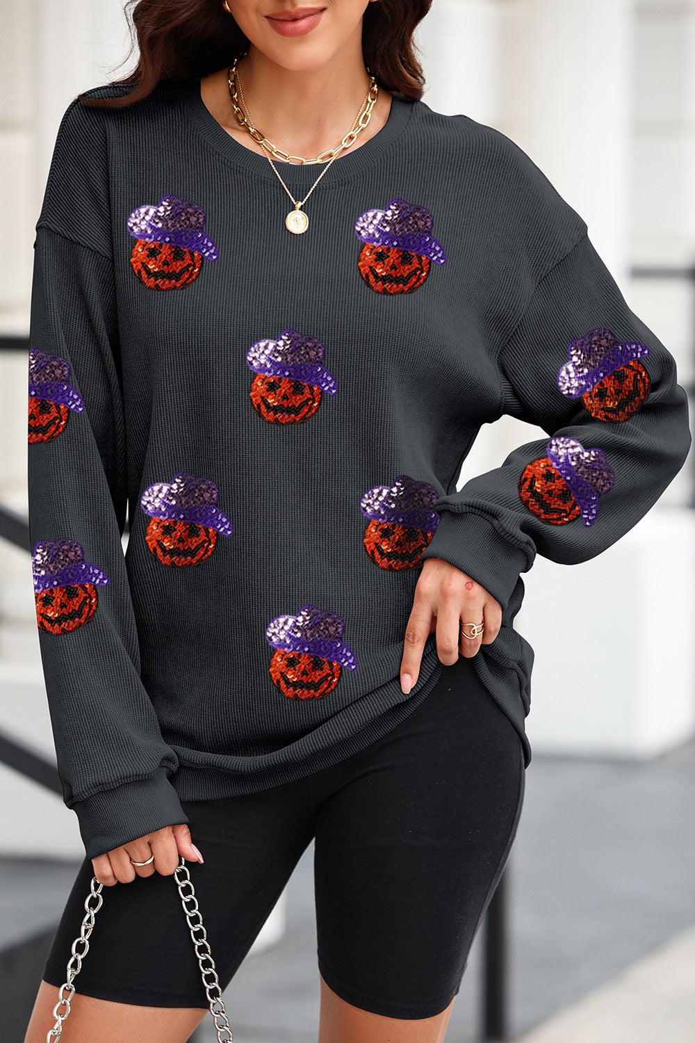 Sequin Pumpkin Long Sleeve Sweatshirt - Charming Charlie