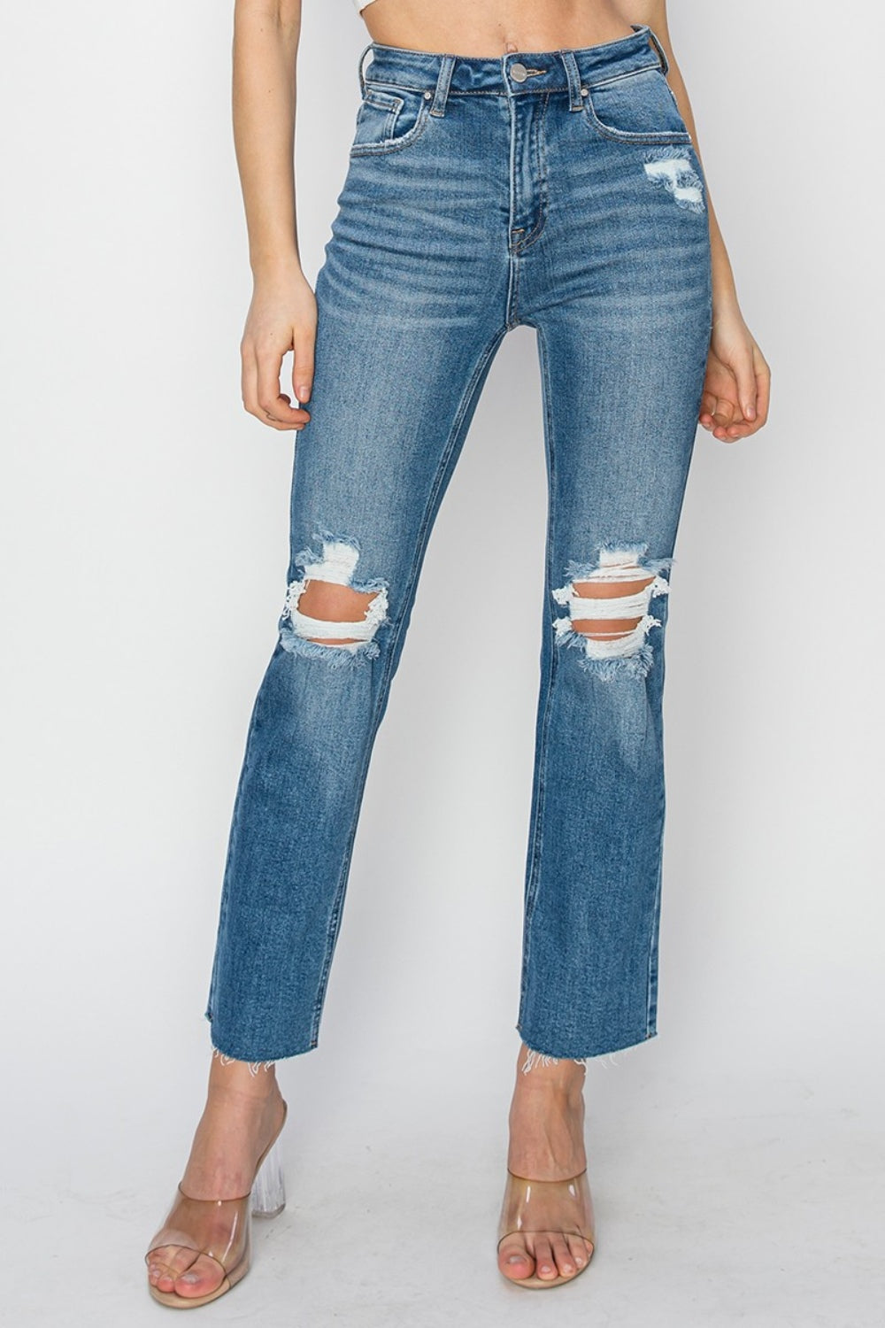 RISEN High Rise Distressed Ankle Jeans - Charming Charlie