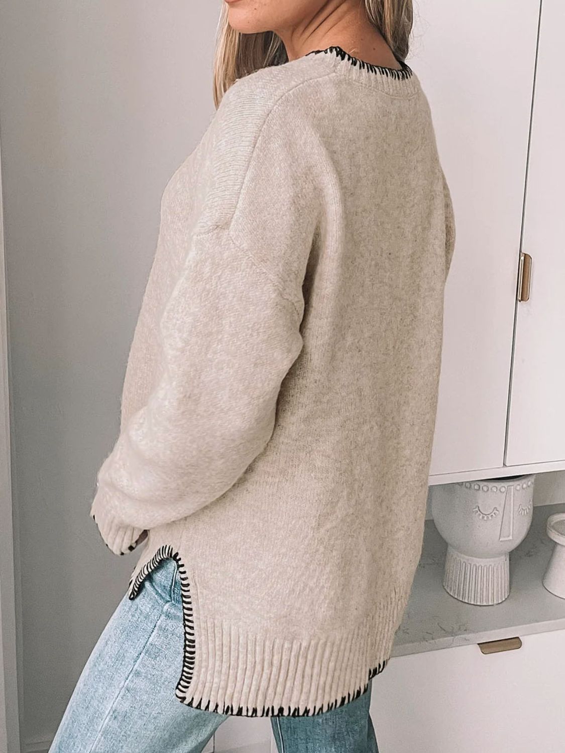 Round Neck Long Sleeve Sweater - Charming Charlie