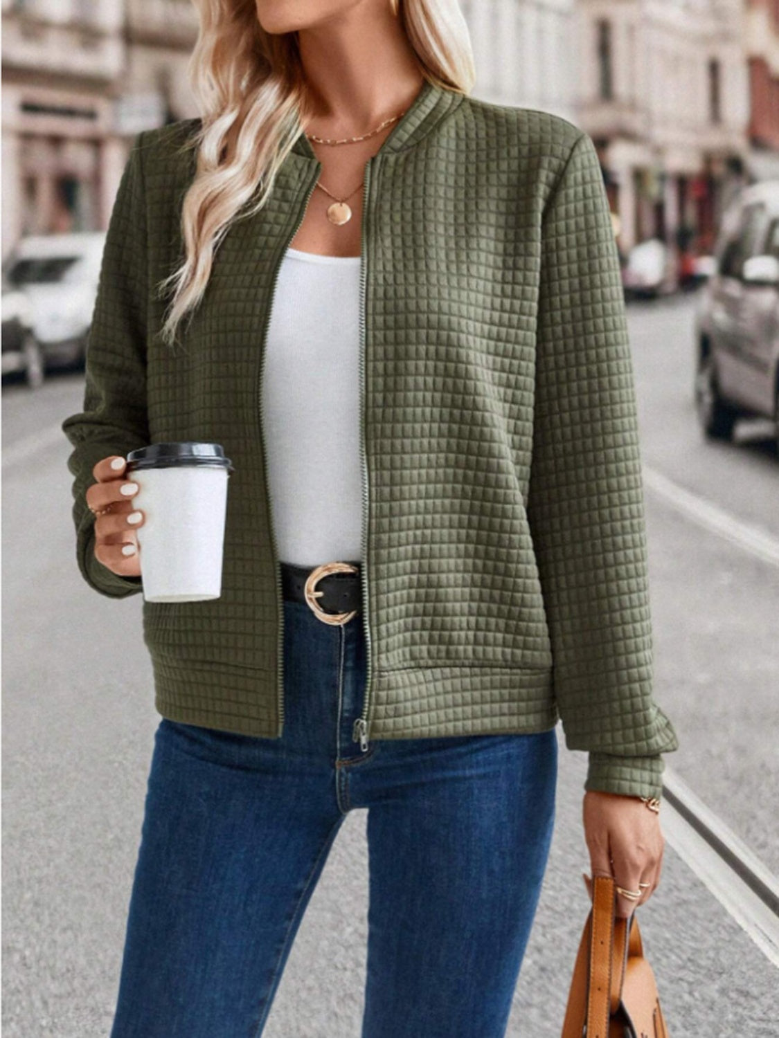 Zip Up Long Sleeve Jacket - Charming Charlie