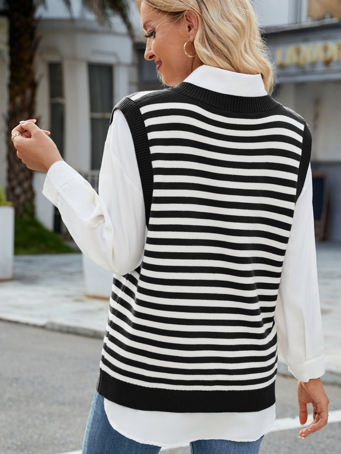 Slit V-Neck Striped Sweater Vest - Charming Charlie