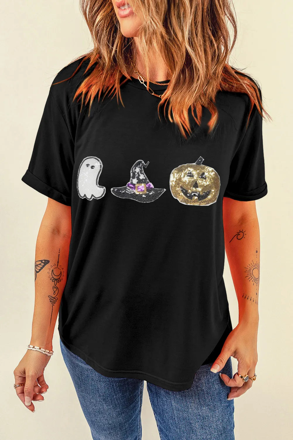 Sequin Round Neck Short Sleeve T-Shirt - Charming Charlie