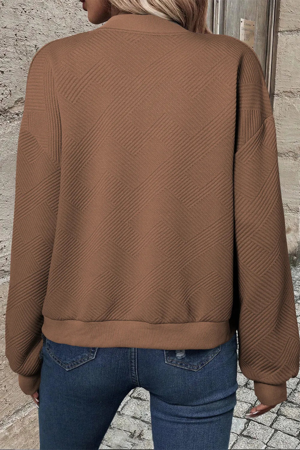Textured Zip Up Baseball Collar Jacket - Charming Charlie