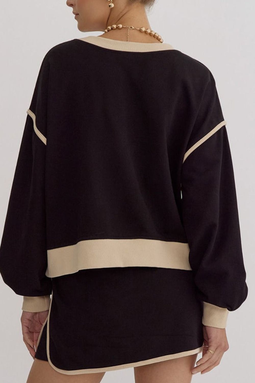 Contrast Trim Round Neck Top and Skort Set - Charming Charlie
