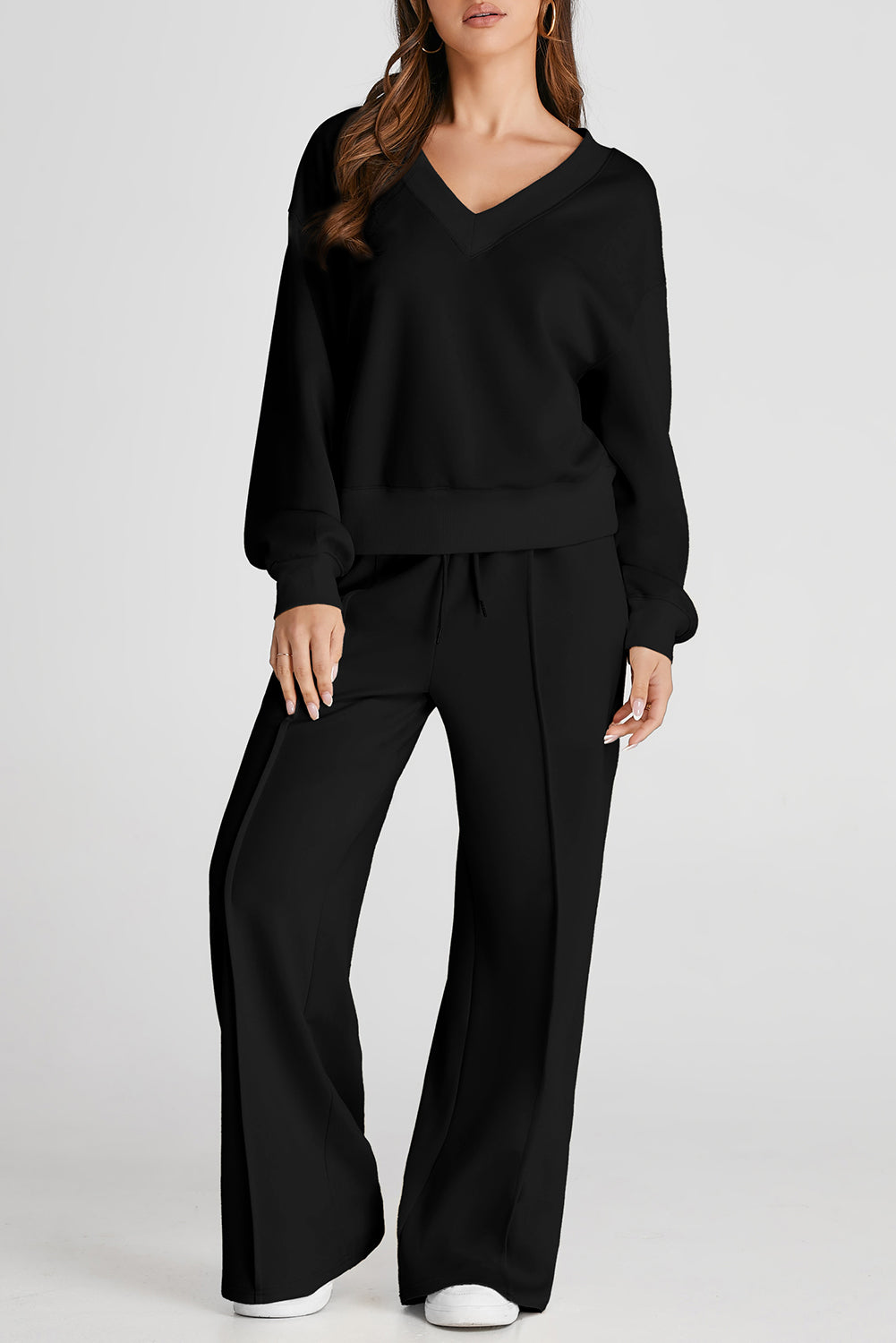 V-Neck Long Sleeve Top and Pants Active Set - Charming Charlie