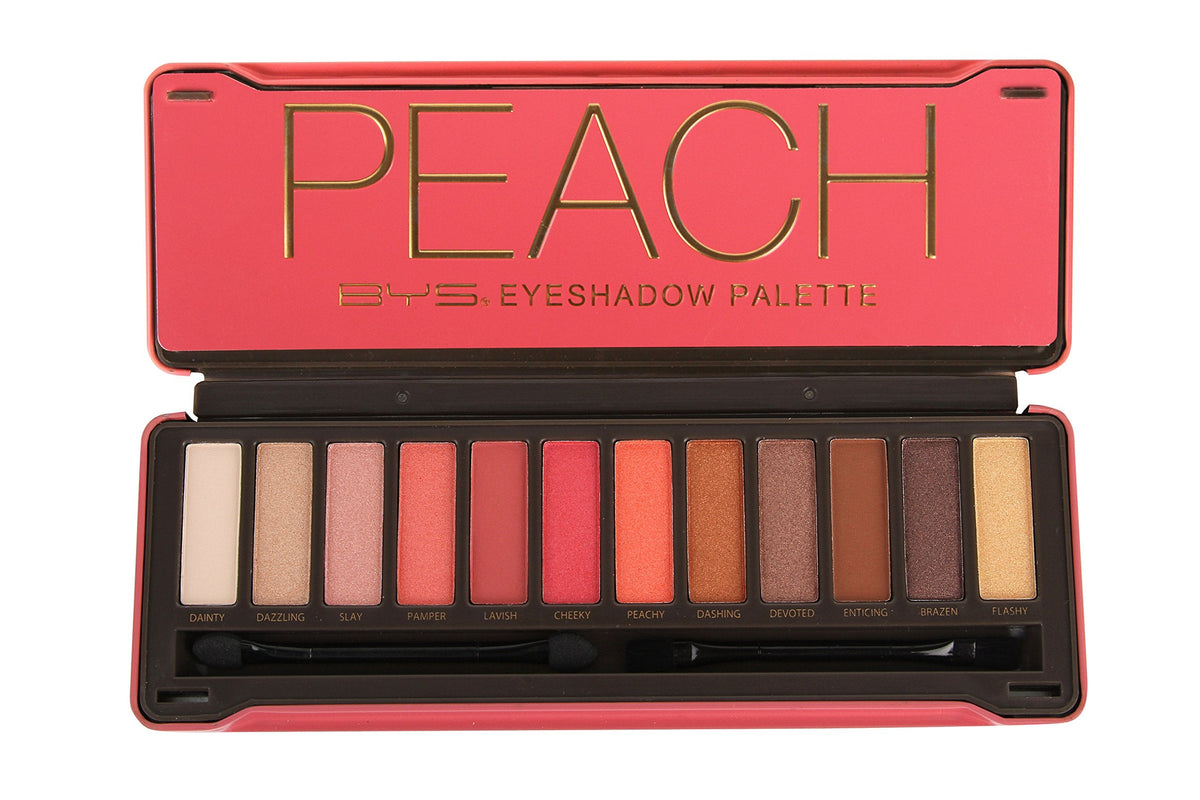 BYS Peach Eyeshadow Palette Tin with Mirror Applicator 12 Matte & Metallic Shades - Charming Charlie