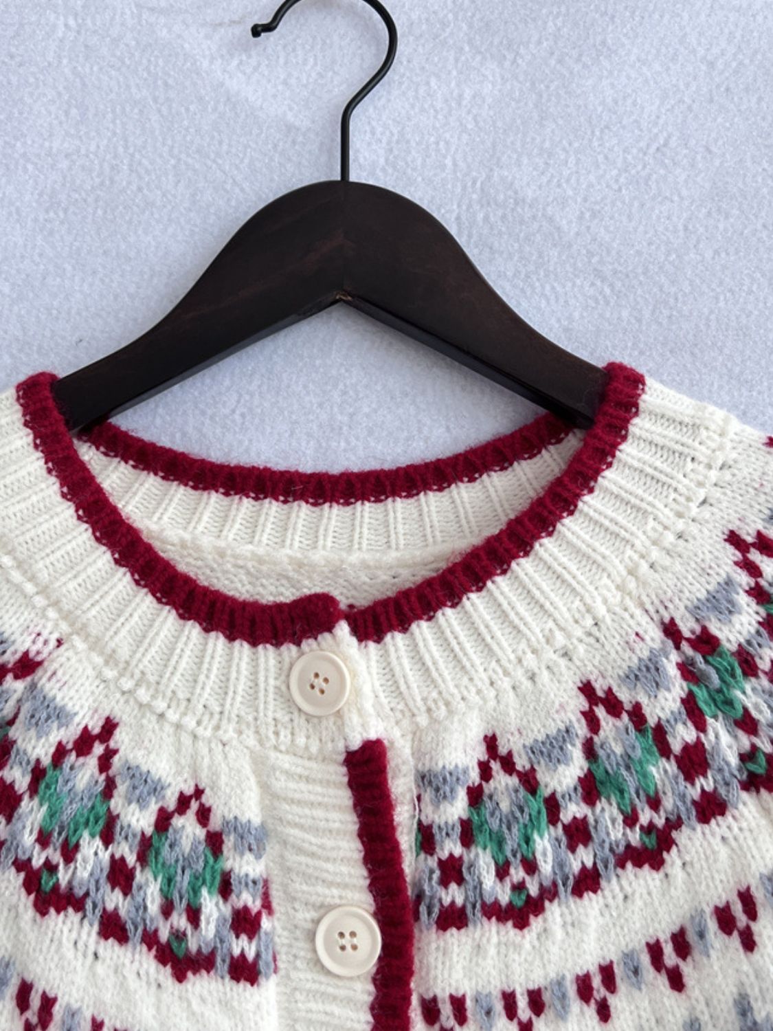 Contrast Geometric Round Neck Long Sleeve Cardigan - Charming Charlie