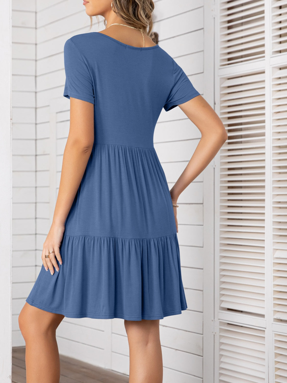 Round Neck Short Sleeve Mini Tee Dress - Charming Charlie