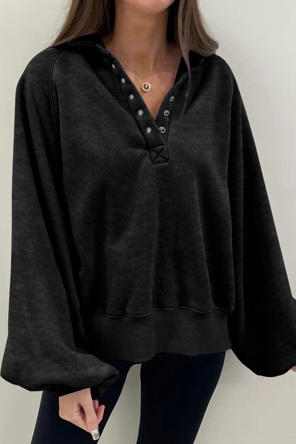 Half Snap Long Sleeve Sweatshirt - Charming Charlie