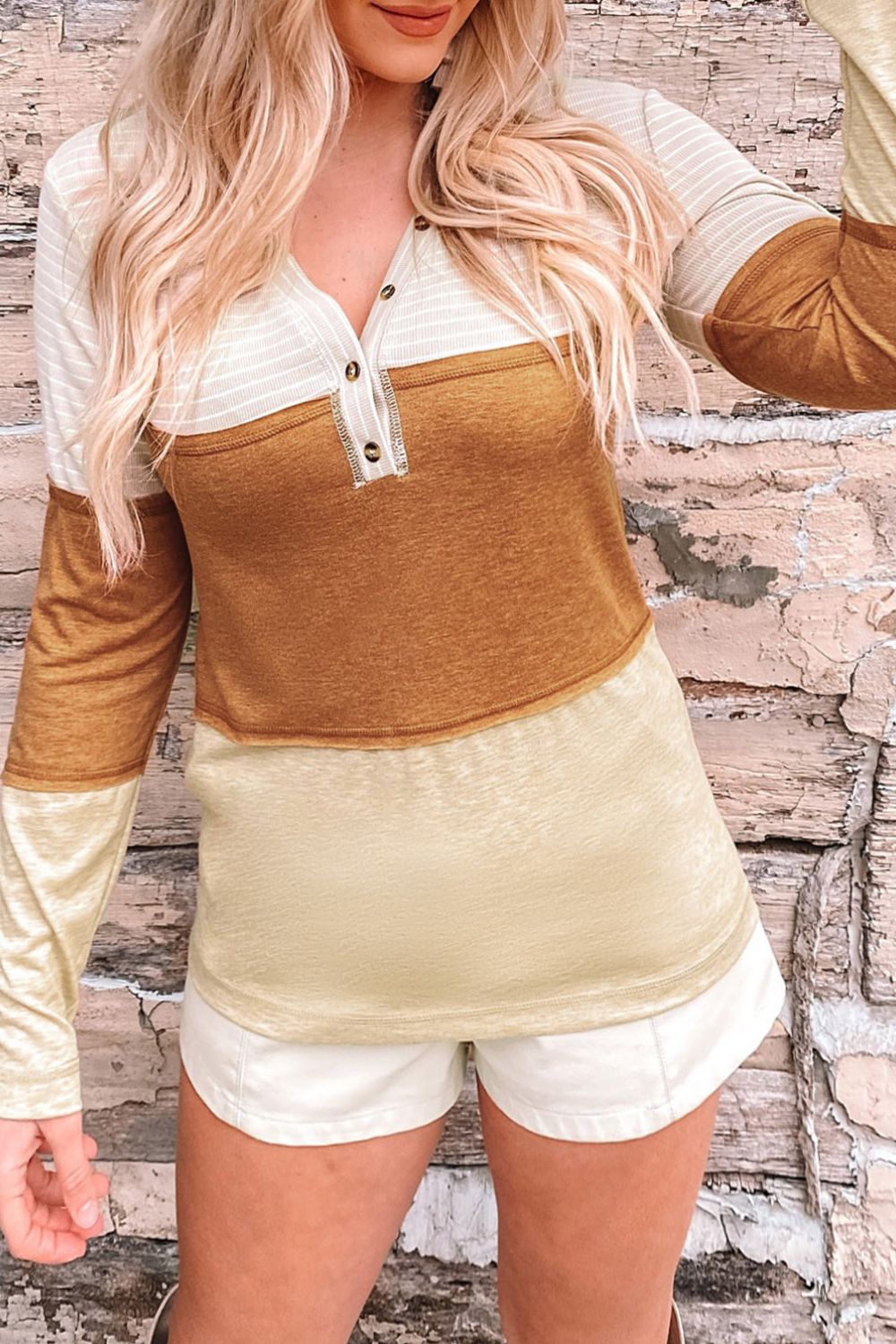 Color Block V-Neck Long Sleeve Top - Charming Charlie