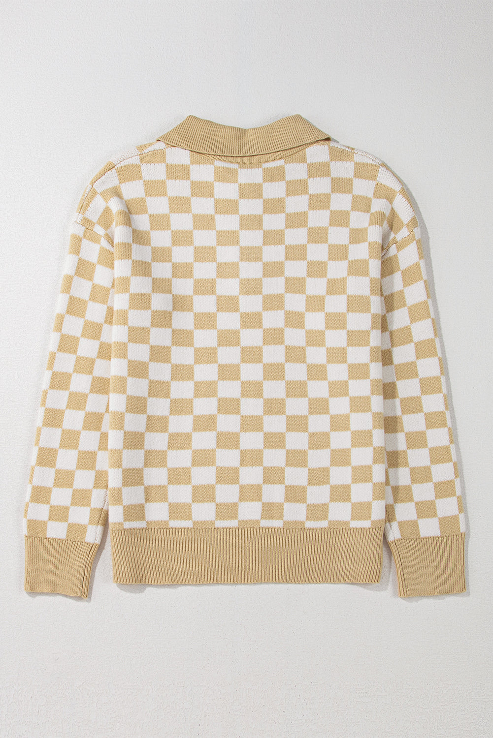 Checkered Collared Neck Long Sleeve Sweater - Charming Charlie