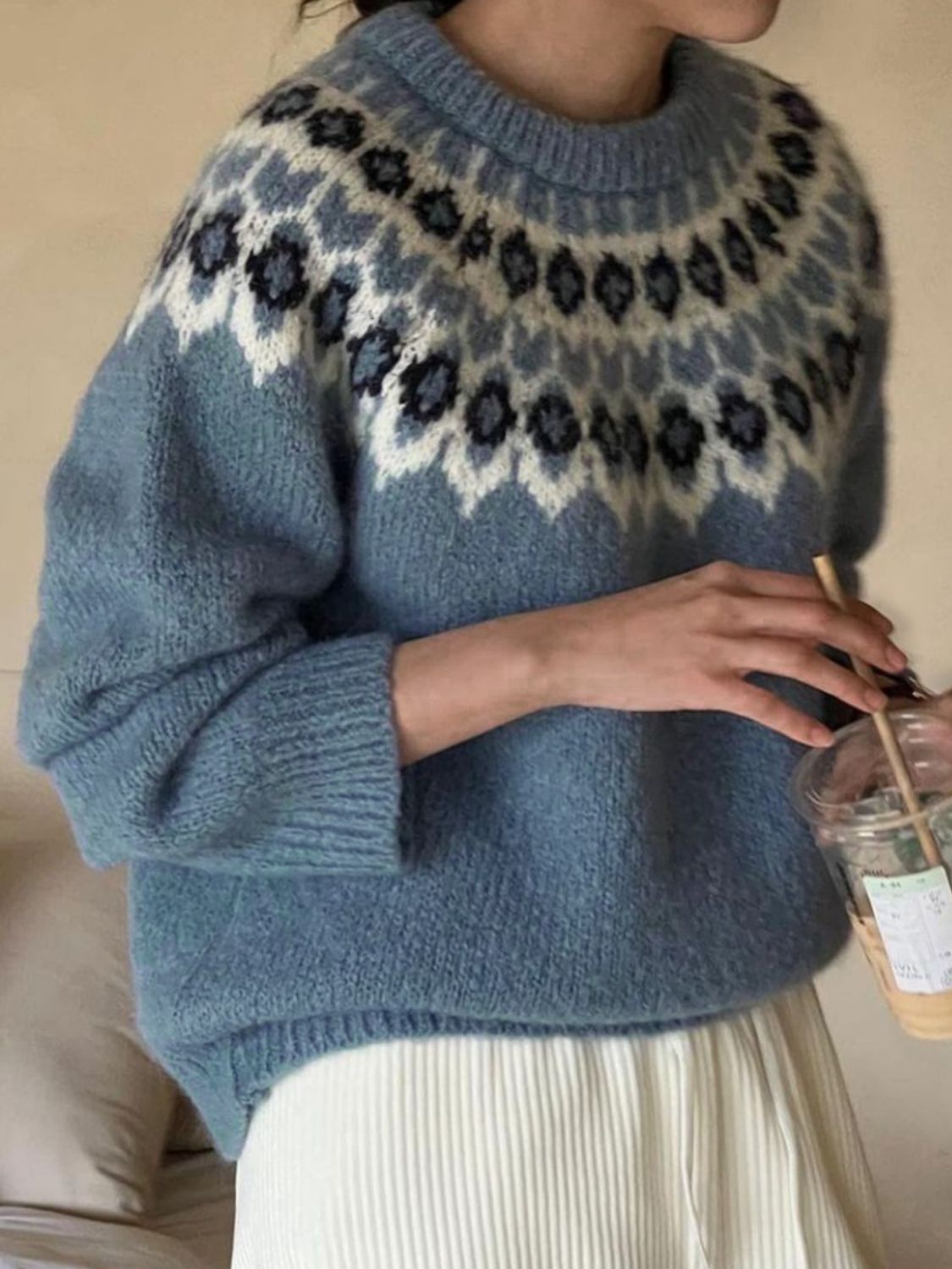 Round Neck Long Sleeve Sweater - Charming Charlie