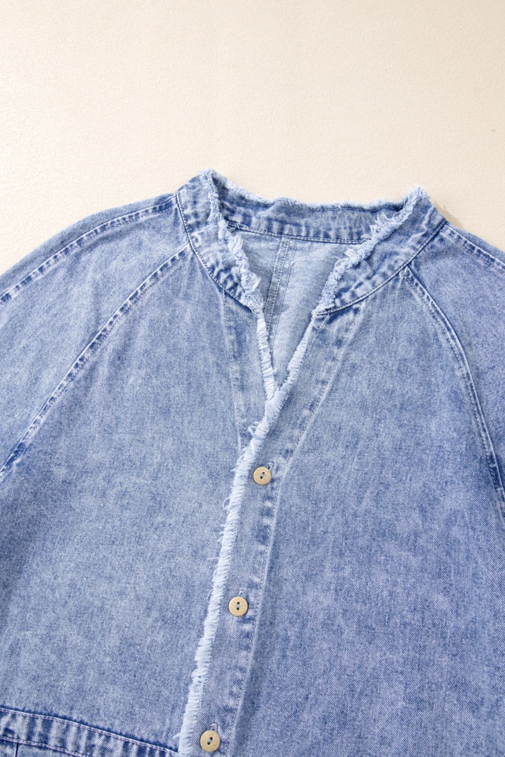 Raw Hem Button Down Long Sleeve Denim Dress - Charming Charlie