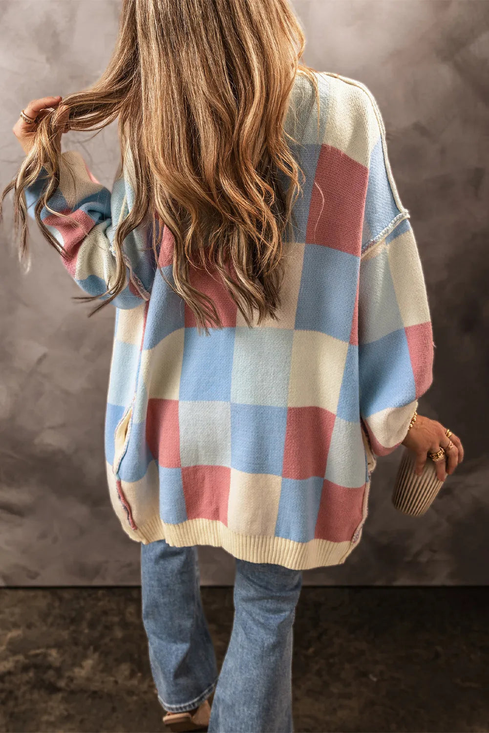 Color Block Open Front Long Sleeve Cardigan - Charming Charlie