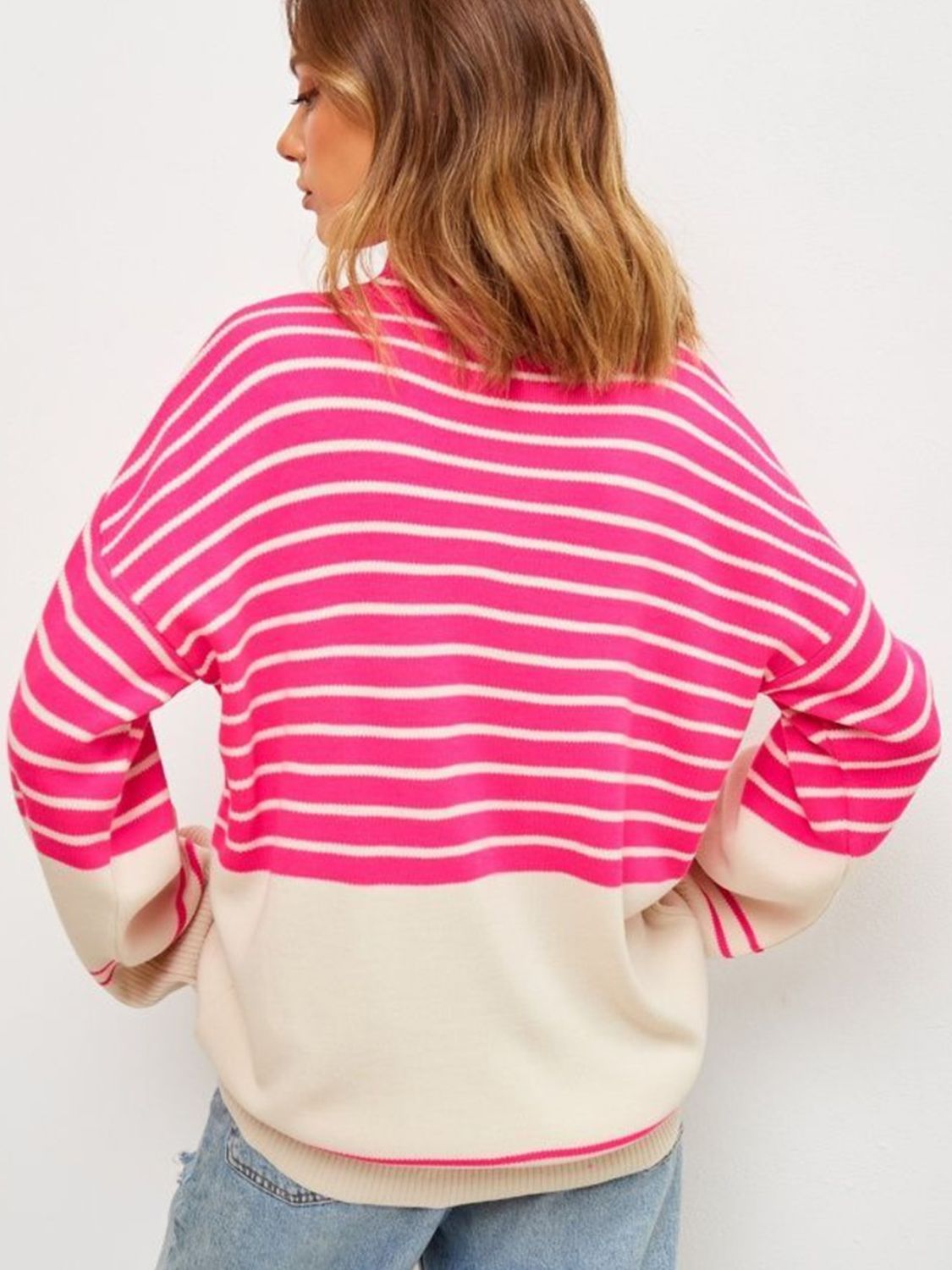 Striped Mock Neck Long Sleeve Sweater - Charming Charlie