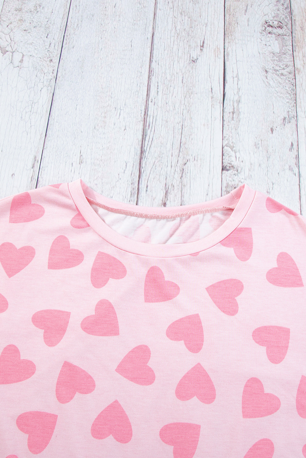 Heart Print Long Sleeve Top and Shorts Lounge Set - Charming Charlie