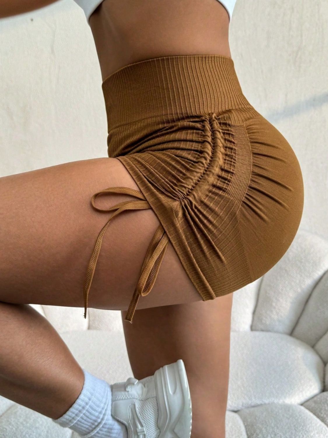 Drawstring High Waist Active Shorts - Charming Charlie