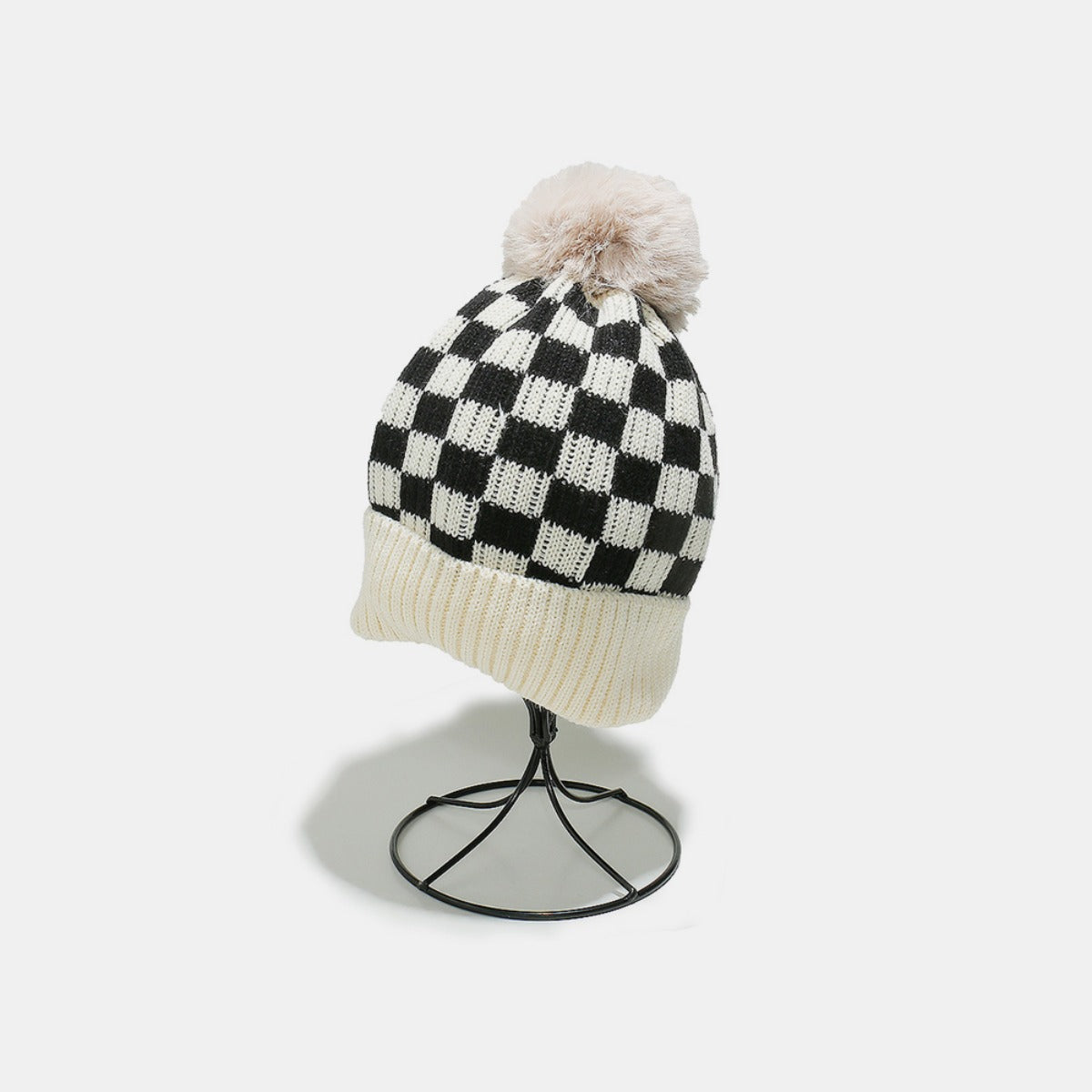 Checkered Knit Hat with Pompom - Charming Charlie