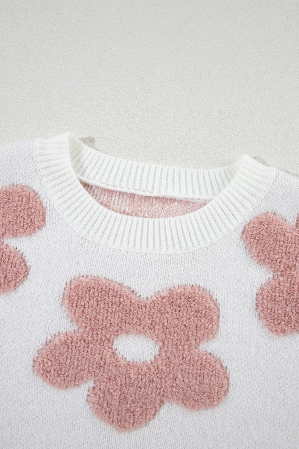 Flower Round Neck Long Sleeve Knit Top - Charming Charlie