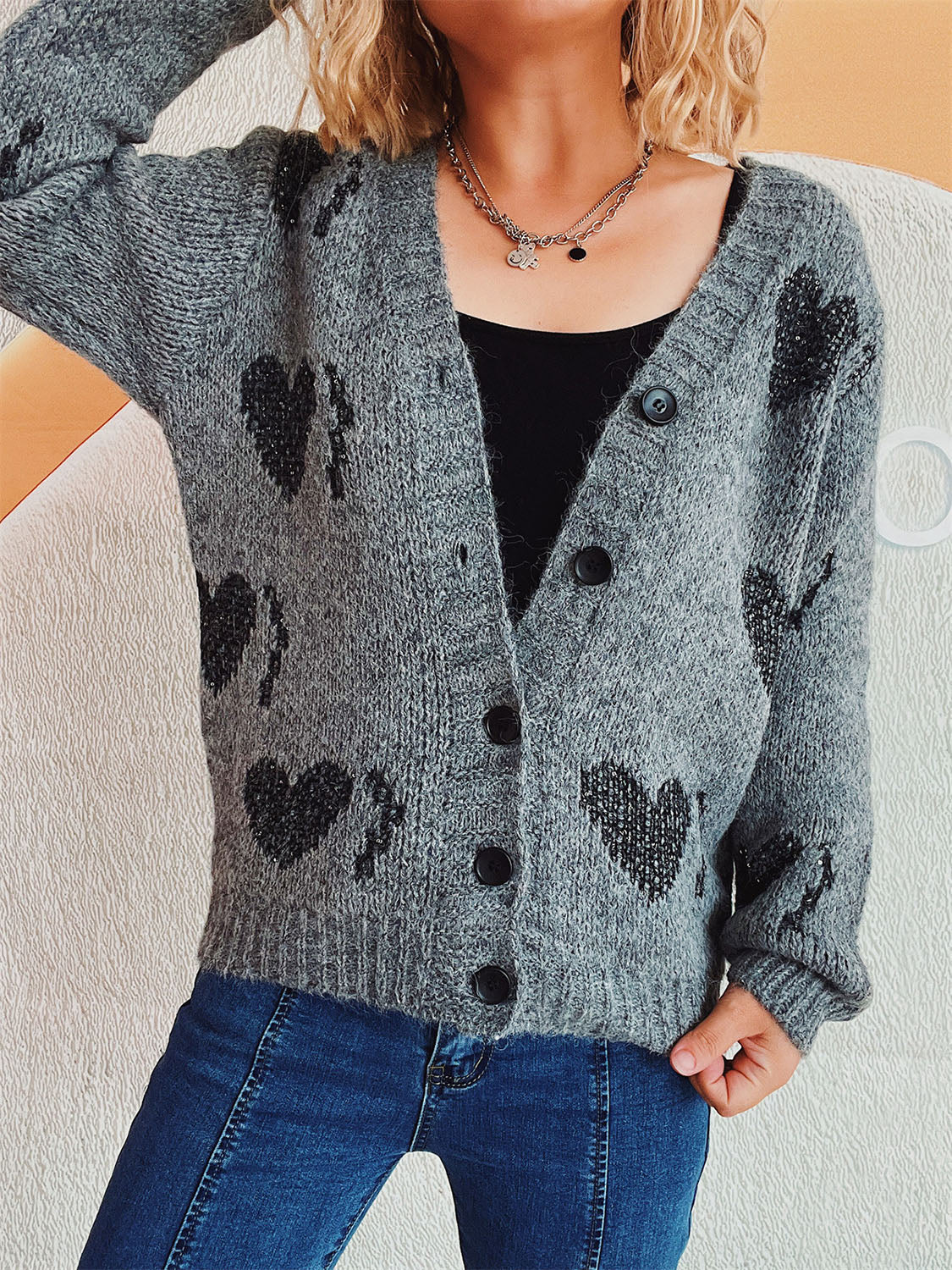 Heart Button Up Long Sleeve Cardigan - Charming Charlie