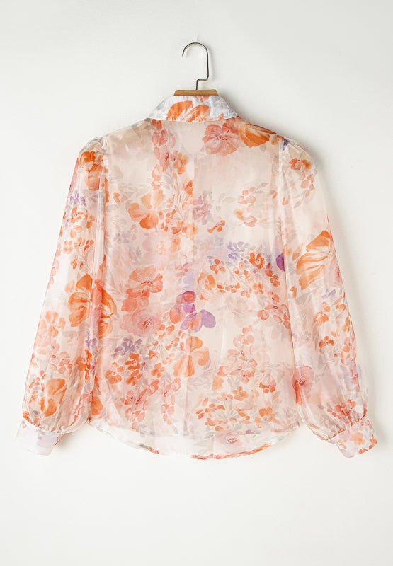 Printed Collared Neck Long Sleeve Shirt - Charming Charlie