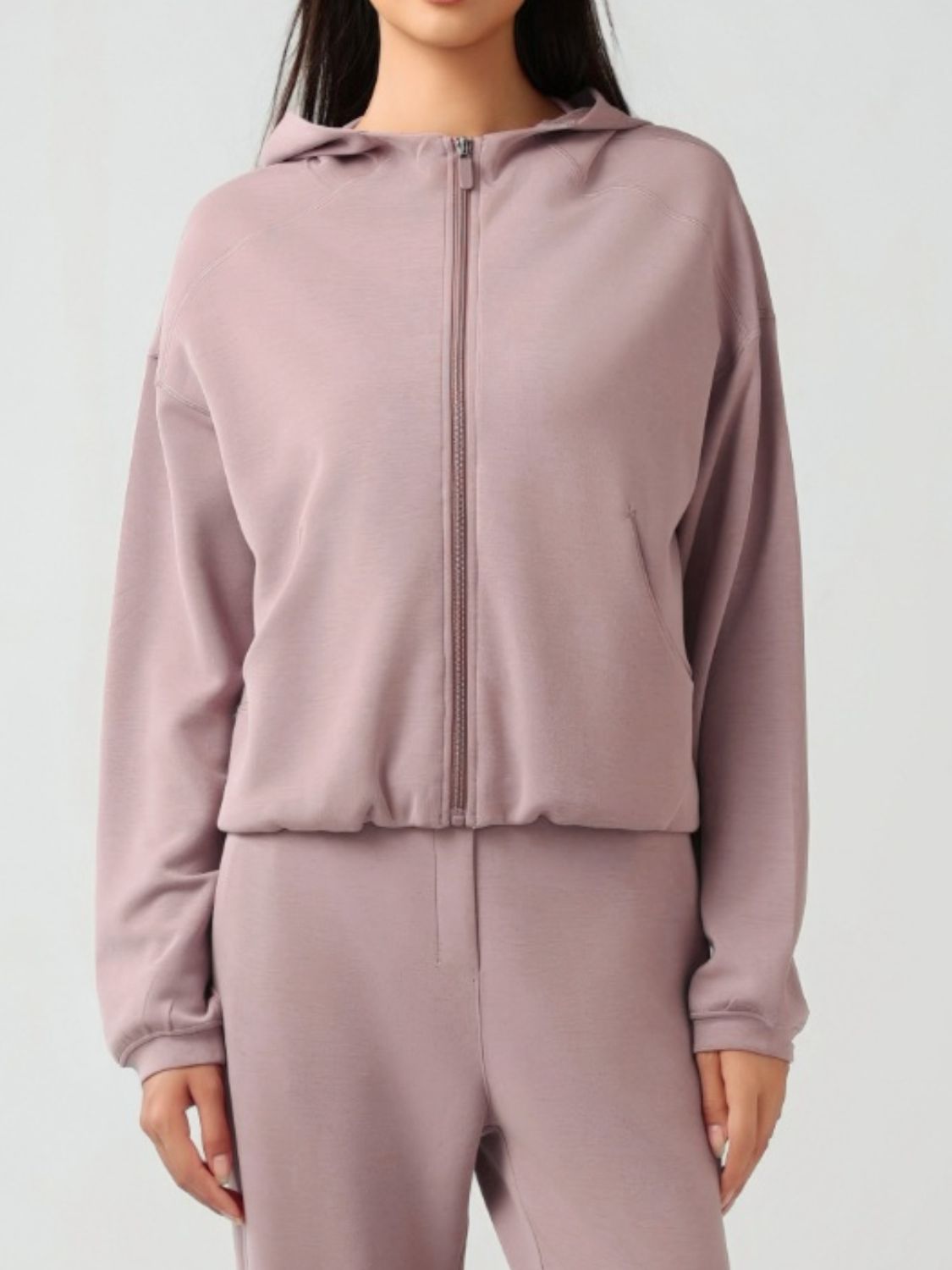 Zip Up Dropped Shouder Active Hooded - Charming Charlie