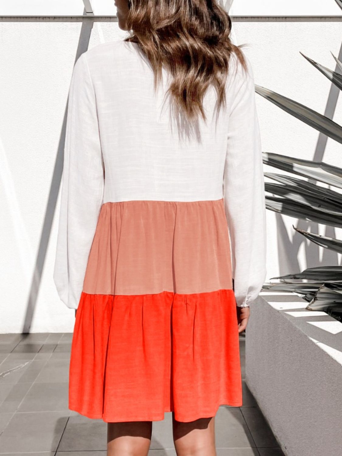 Contrast Round Neck Long Sleeve Dress - Charming Charlie