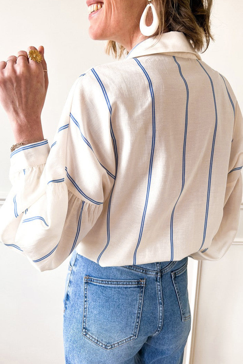 Striped Collared Neck Long Sleeve Shirt - Charming Charlie