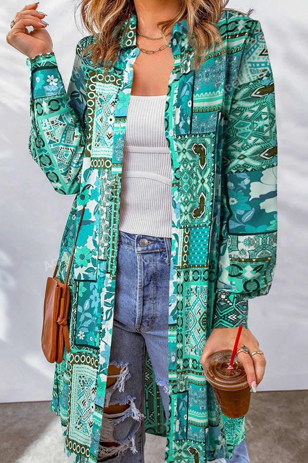 Printed Button Up Long Sleeve Cardigan - Charming Charlie