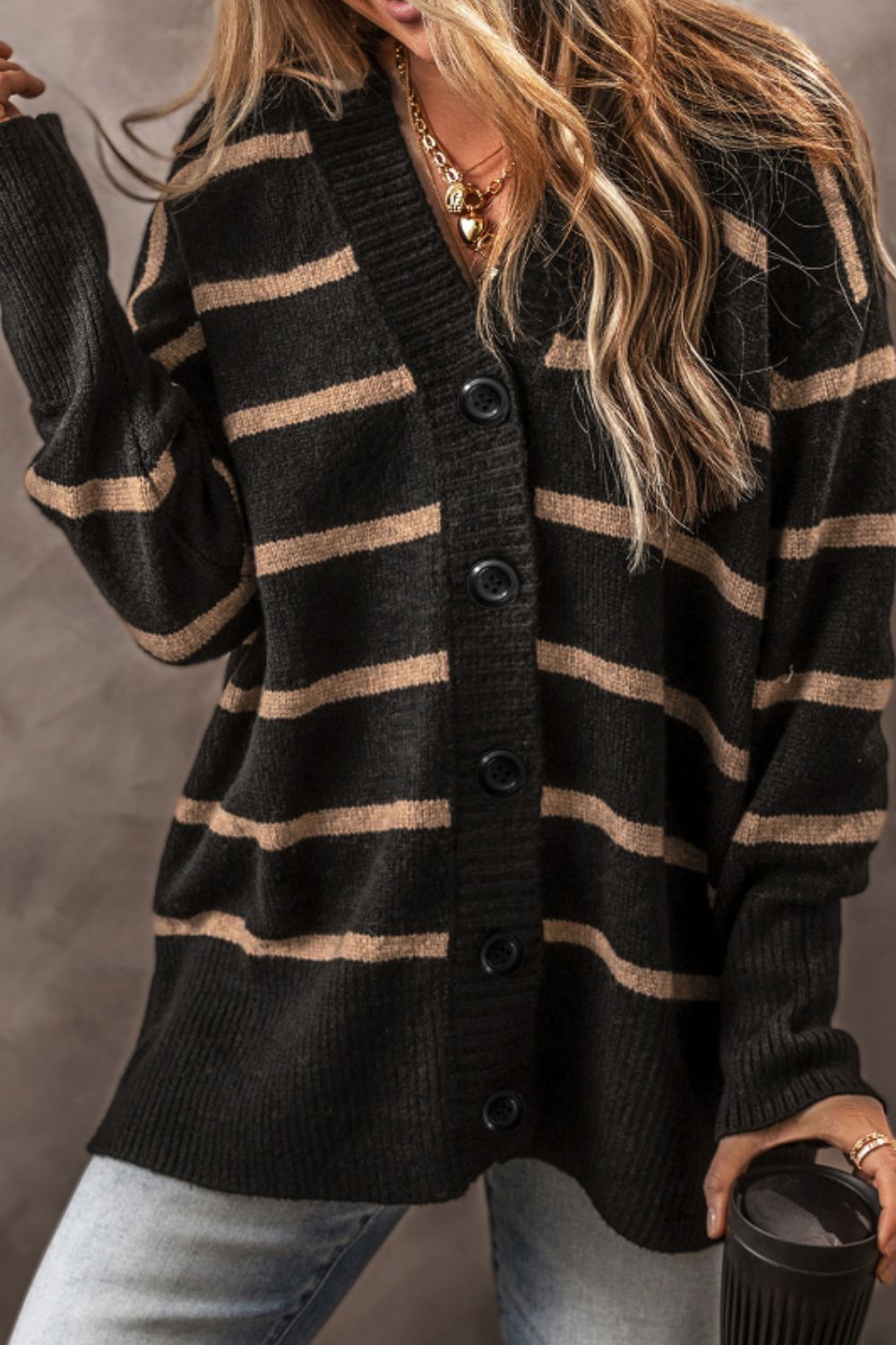Striped Button Down Long Sleeve Cardigan - Charming Charlie