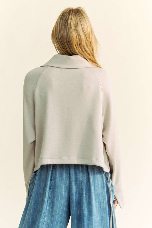 Davi & Dani Drawstring Hem Half Zip Raglan Sleeve Sweatshirt - Charming Charlie