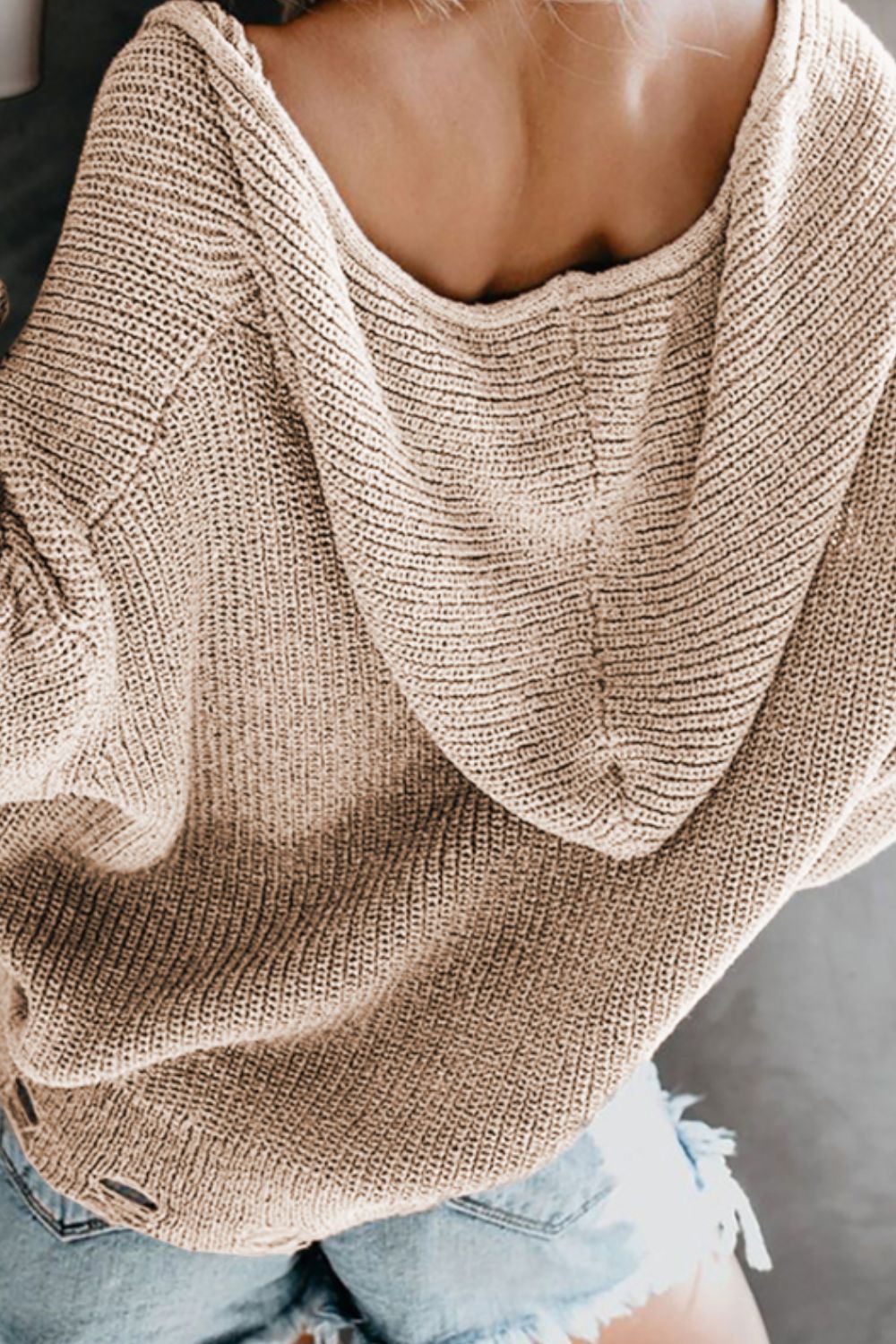Distressed Zip Up Drawstring Hooded Cardigan - Charming Charlie