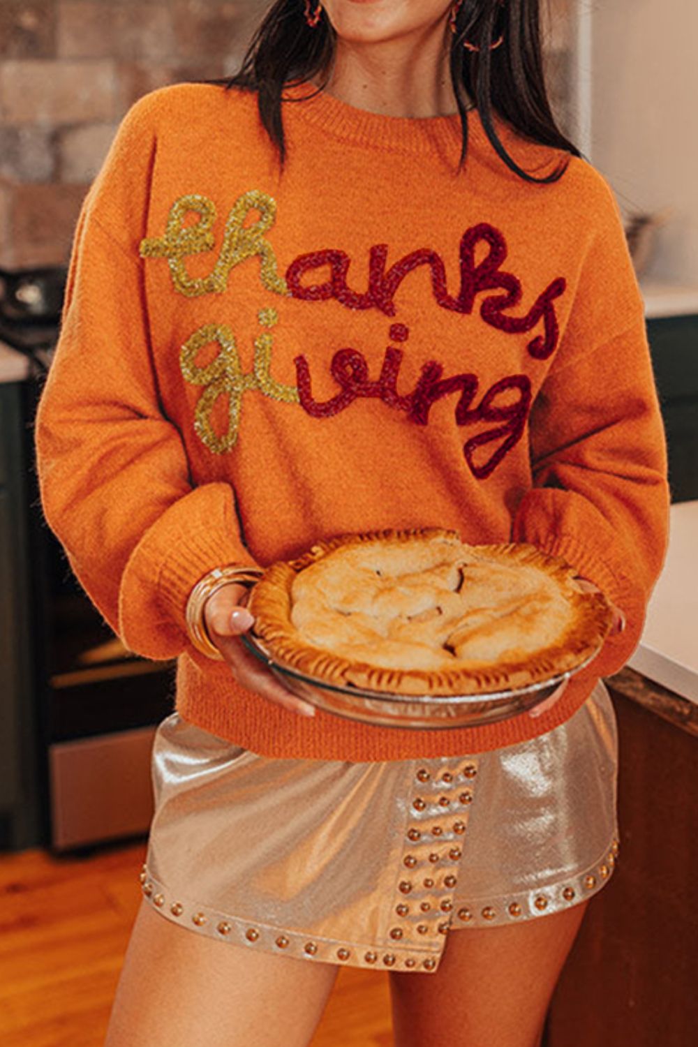THANKSGIVING Round Neck Dropped Shoulder Sweater - Charming Charlie