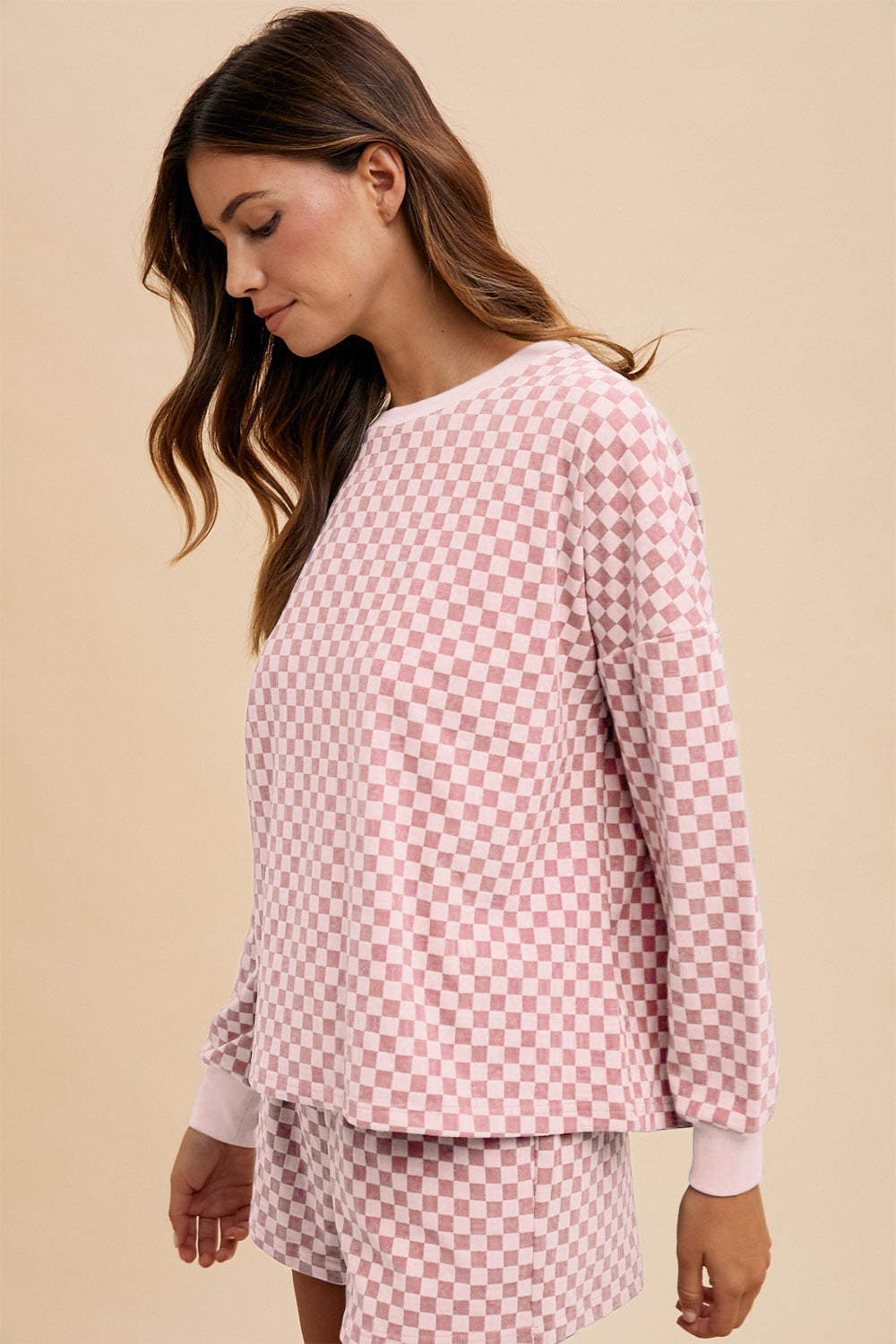 Annie Wear Checkered Round Neck Top and Drawstring Shorts Set - Charming Charlie