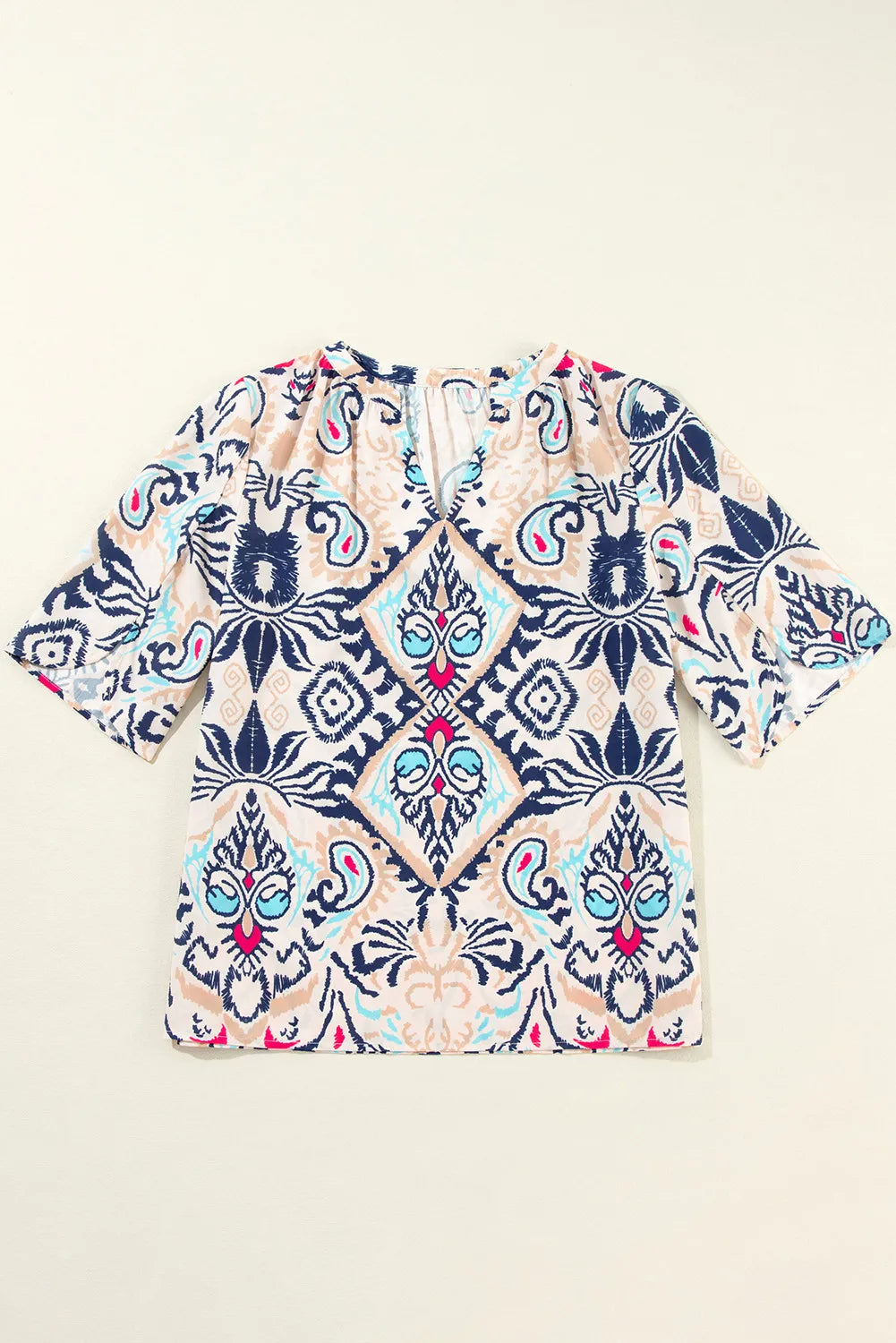 Printed Notched Half Sleeve Blouse - Charming Charlie