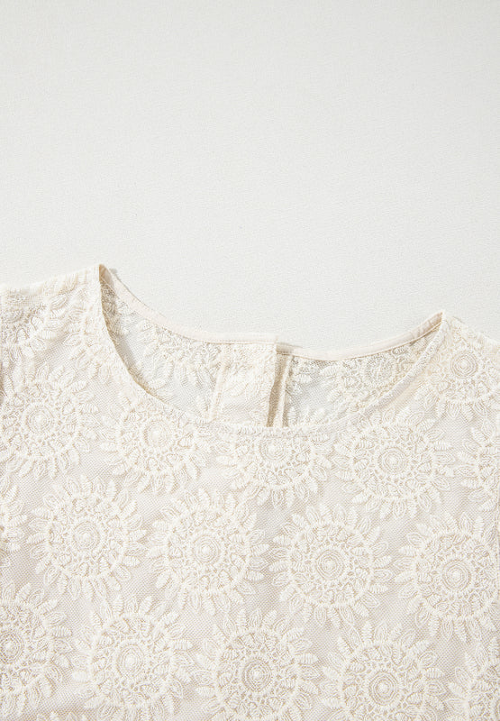 Flower Jacquard Flounce Sleeve Blouse - Charming Charlie